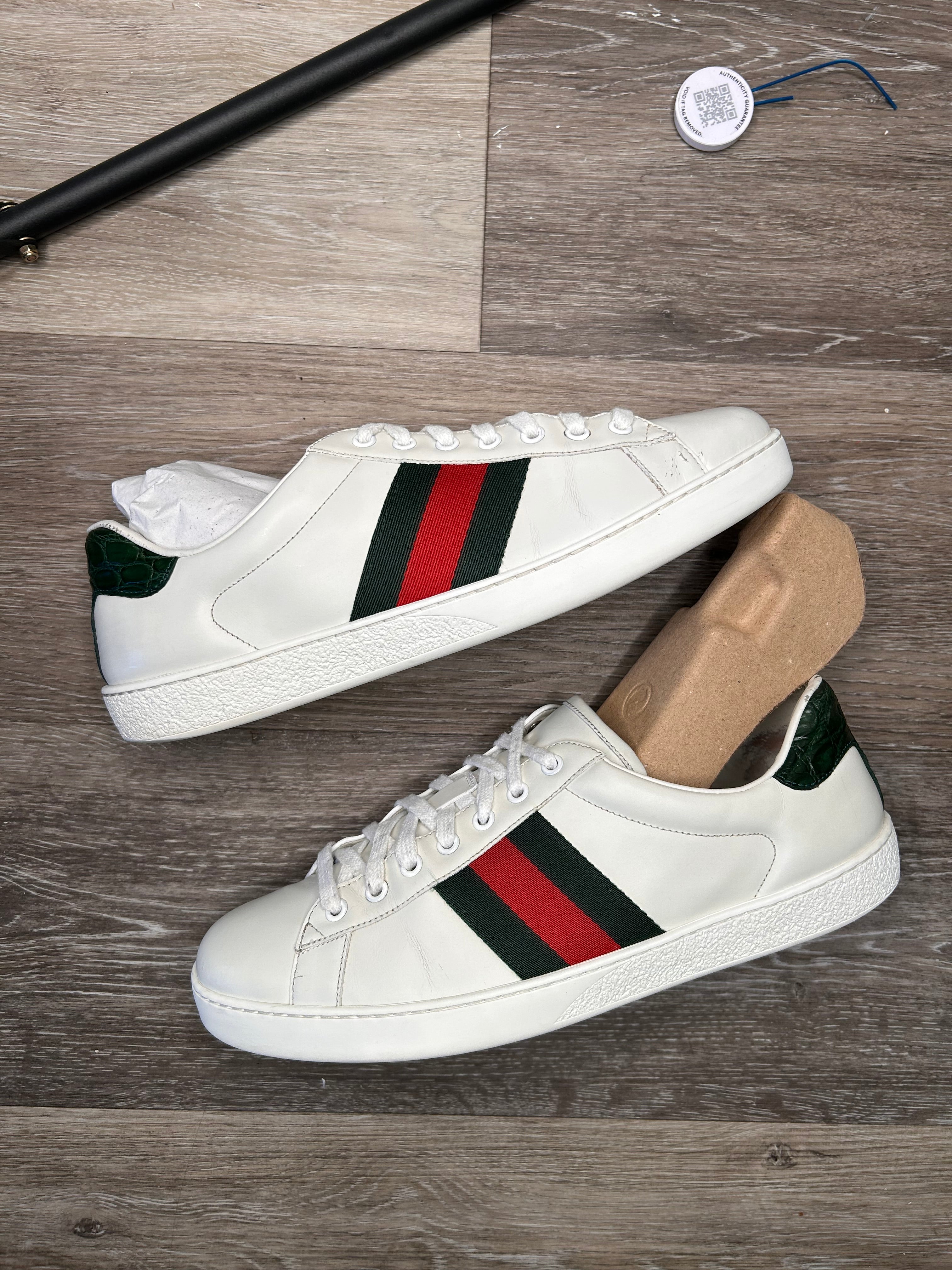 Size 10 US MEN (UK 9) - Gucci Ace White Leather Men Crocodile heel