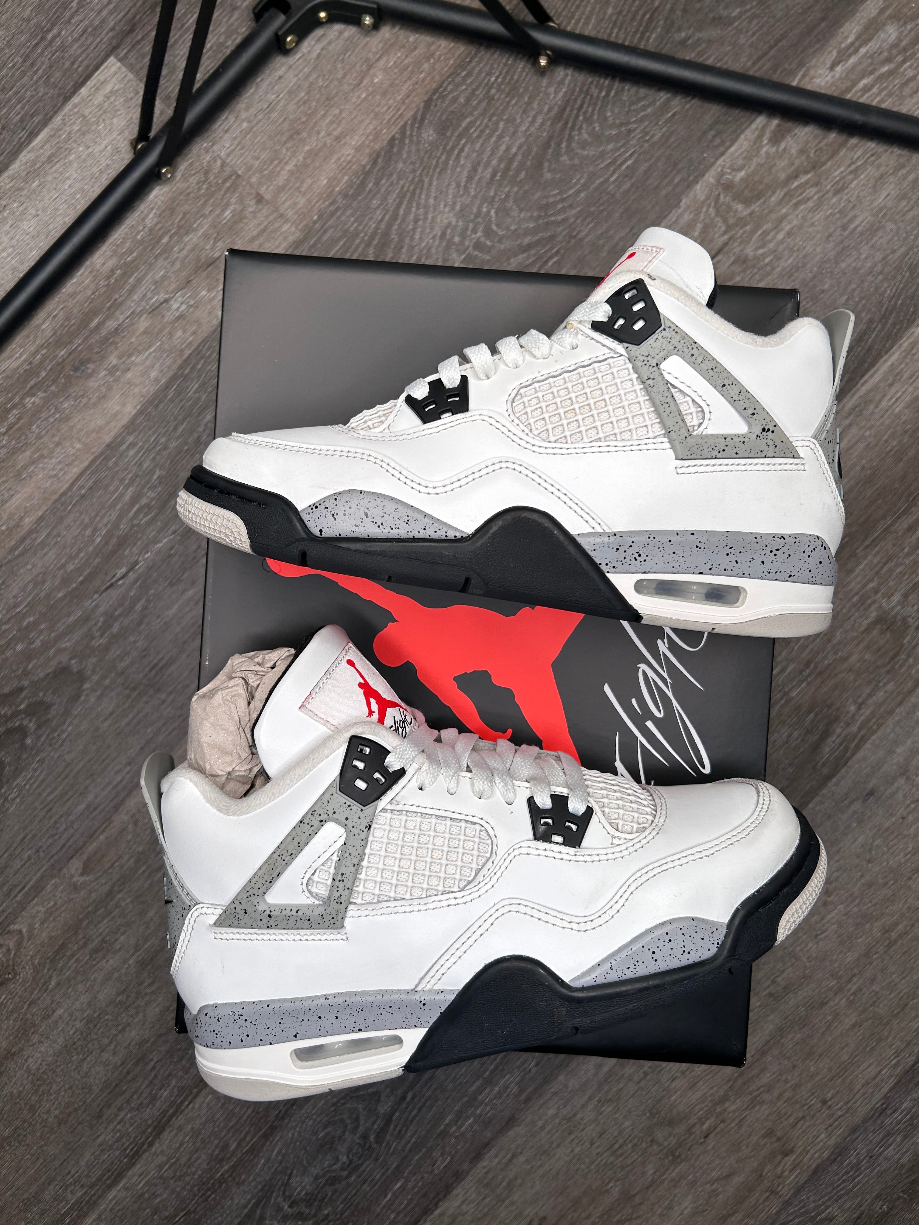 Size 6.5Y Nike Air Jordan 4 Retro OG White Cement GS Kids FV5029-100 Sneaker