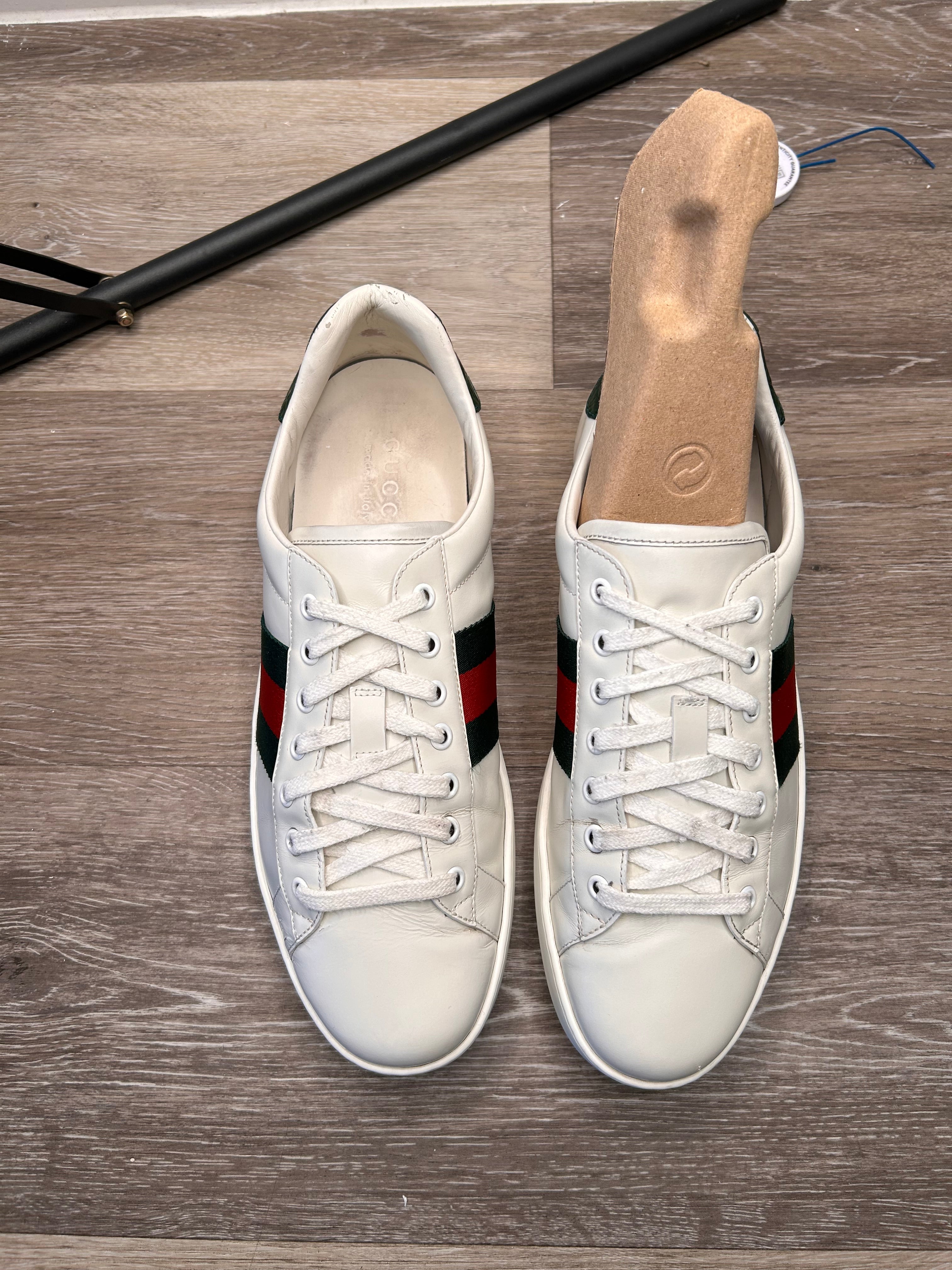 Size 10 US MEN (UK 9) - Gucci Ace White Leather Men Crocodile heel