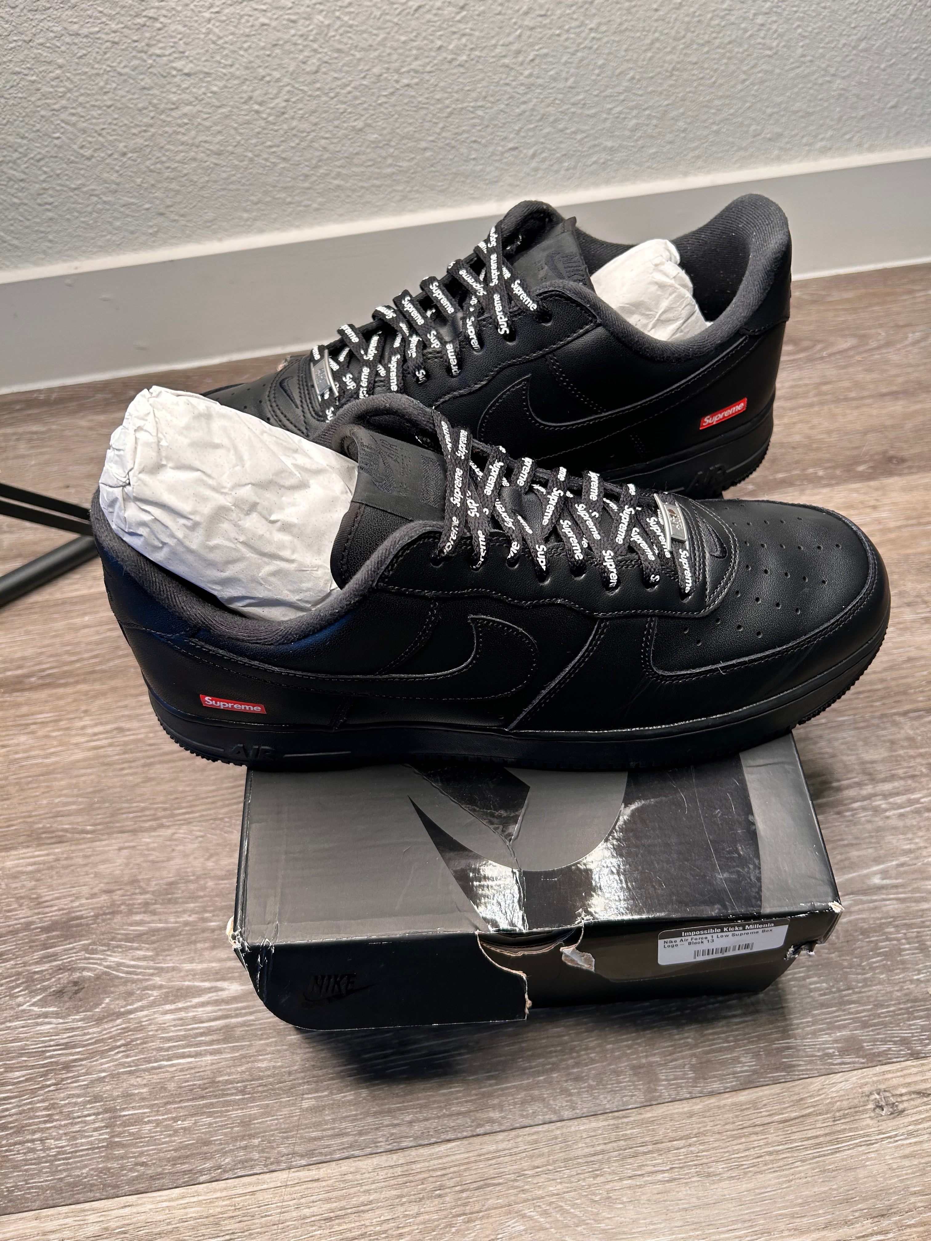 Size 13 - Nike Air Force 1 Low x Supreme Box Logo - Black (2020)