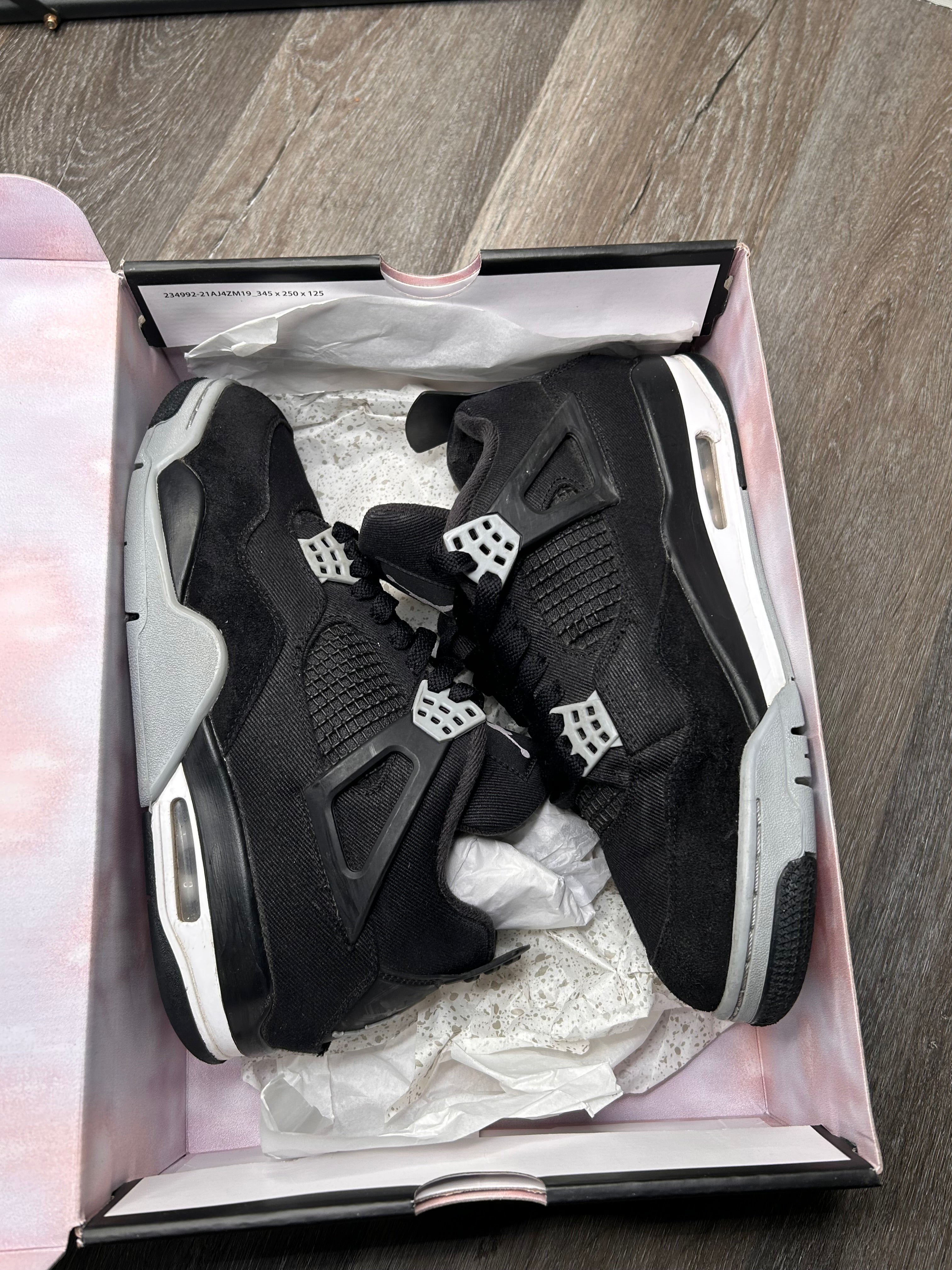 Size 10 Nike air Jordan retro 4 black canvas men’s